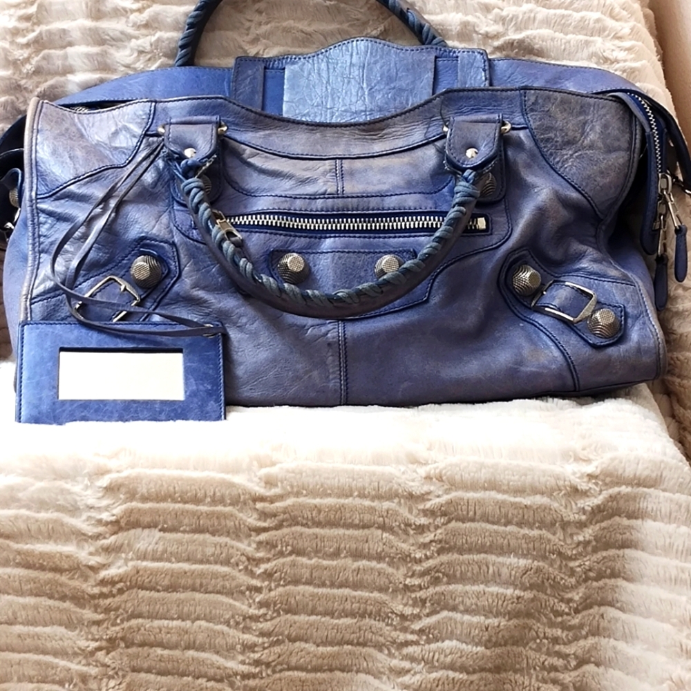 Balenciaga lambskin city bag in blue